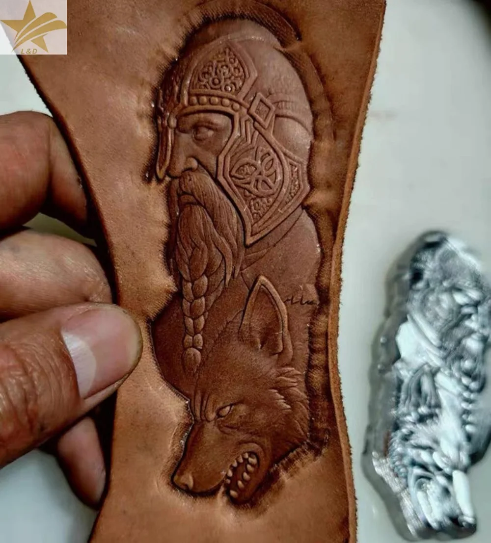 Viking Warrior and Wolf 3D Embossing Mold Metal Stamps Logo Leathercraft Shaping Molds Carving Stamper