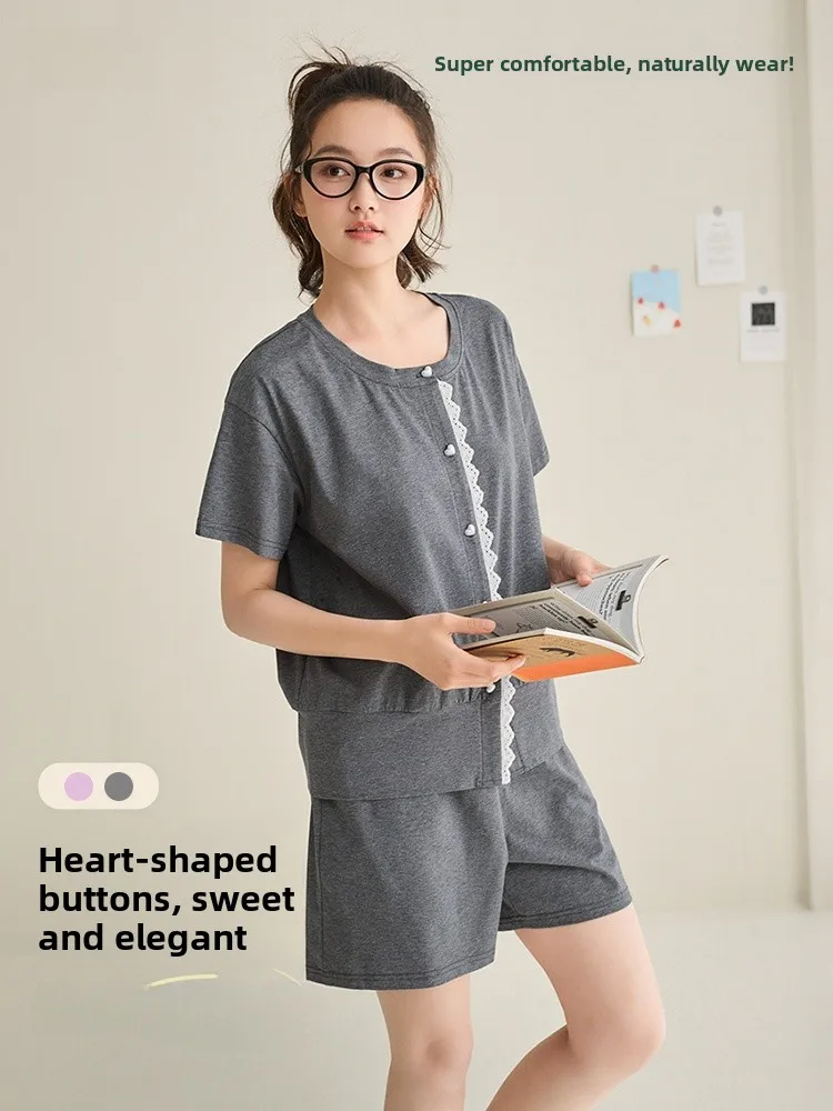 anziban-casual-cotton-pajamas-women's-round-neck-short-sleeve-shorts-sleepwear-set-summer-lightweight-comfortable-home-clothes