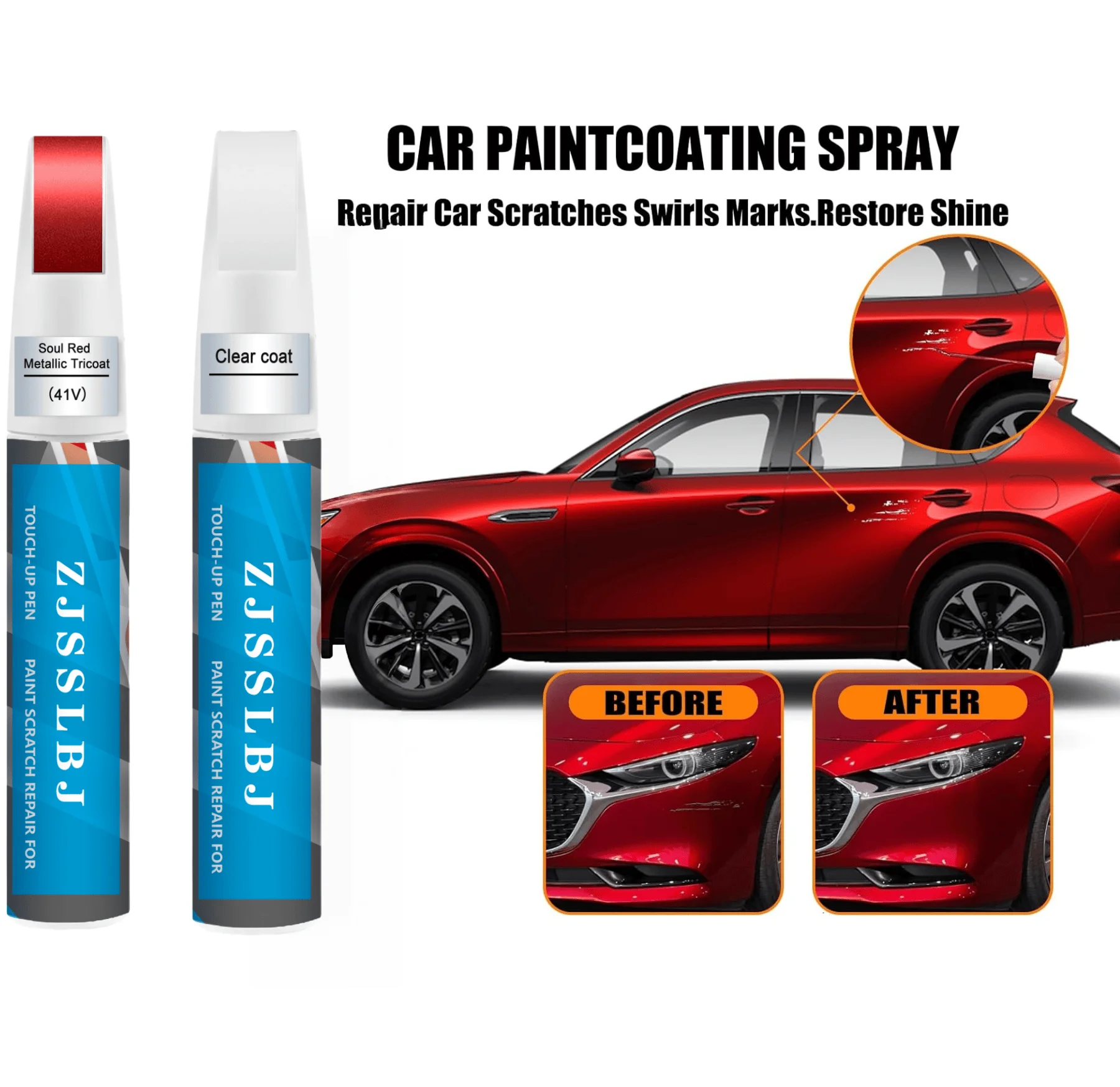 for Mazda Touch Up Paint Kit W/ 2K Clear Coat - Exact Match 41V Jet Black, 46Y Soul Red - Chip Scratch Repair