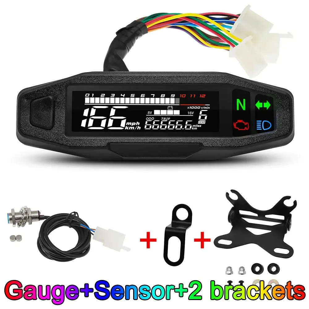 AD Universele motorfietssnelheidsmeter Digitale snelheidsmeter LED-toerenteller Dashboard Instrumentenpaneelmeter LCD-scherm Y-beugel - afbeelding 1