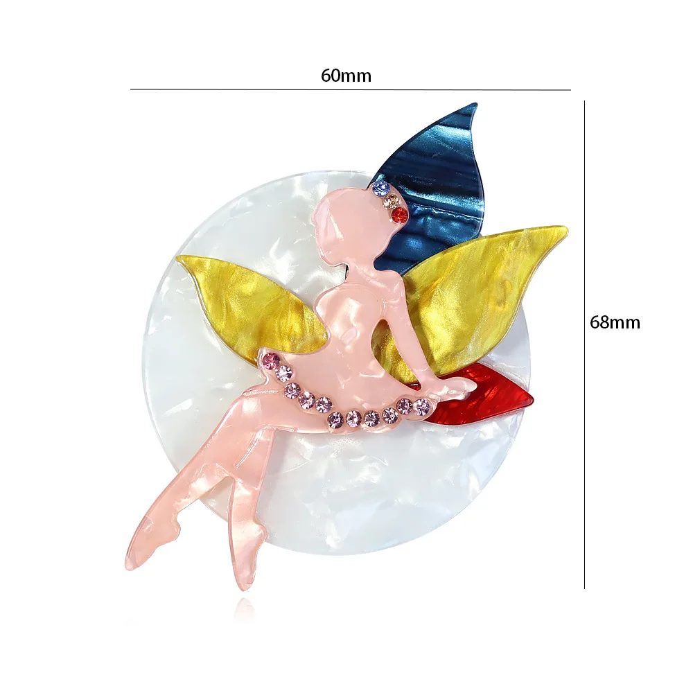 Fairy Spirit Girl Brooch Colorful Wings Inlaid with Diamonds Acrylic Character Brooch Suit Collar Pin
