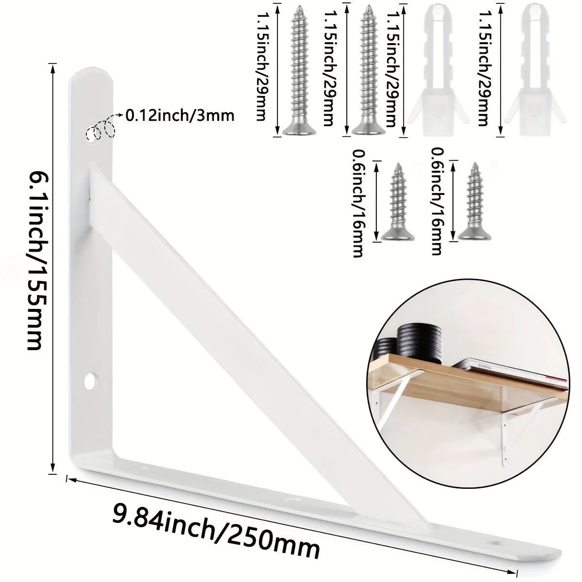 2 Pack Shelf Brackets Metal Shelves Supports 90 Degree Triangle Heavy Duty Wall Mount Angle L Bracket for Floating Shelving wit