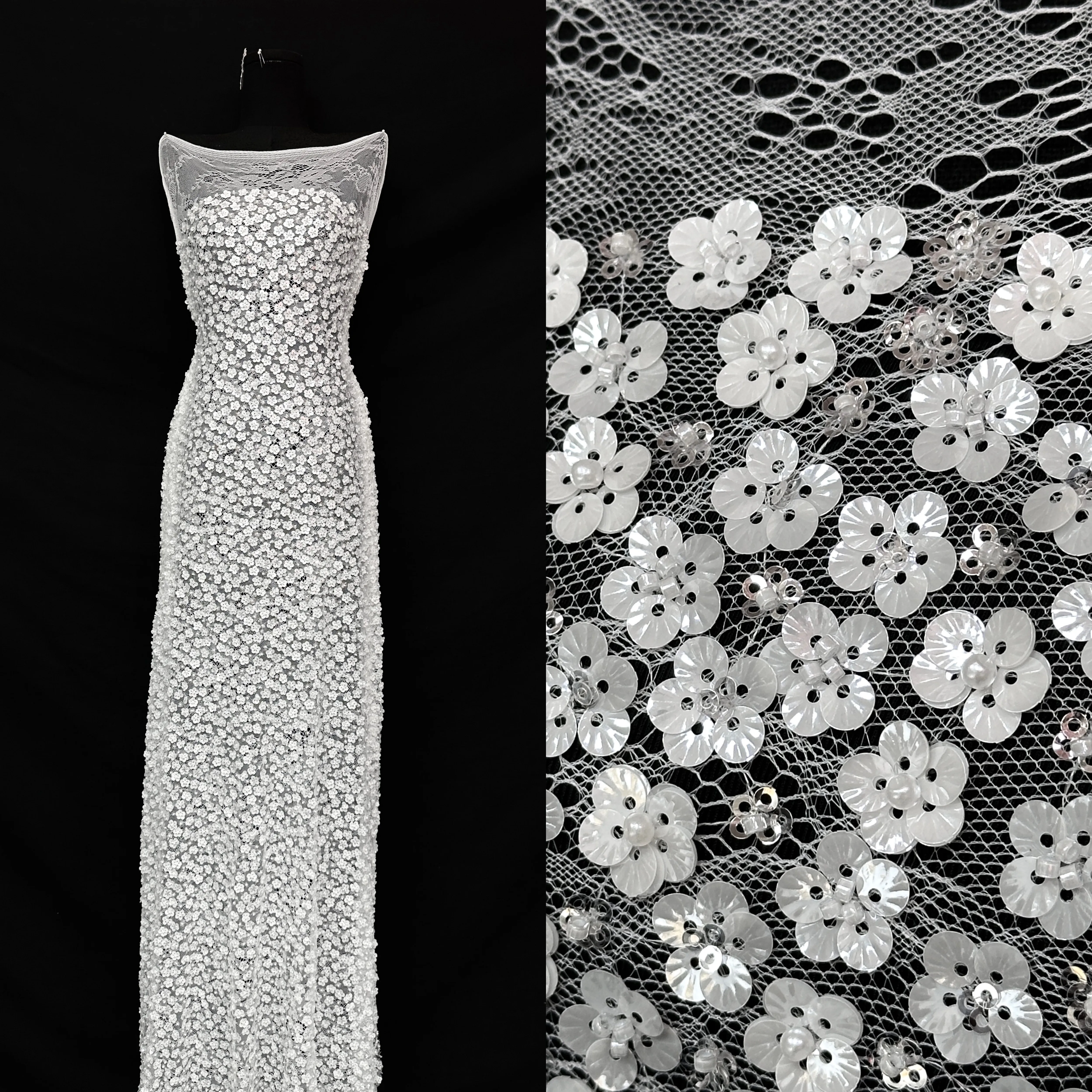 

Classic European 2026 Bridal Lace Fabric with Heavy Beads Sequins Nigerian French Style Mesh Net for Wedding Dresses