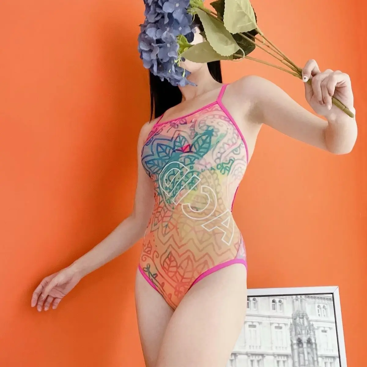 Maillot de bain une pièce pour piscine de course, imprimé graphique de styliste, combinaison mignonne, bikini pour jeunes femmes, mode coréenne, vêtements de plage
