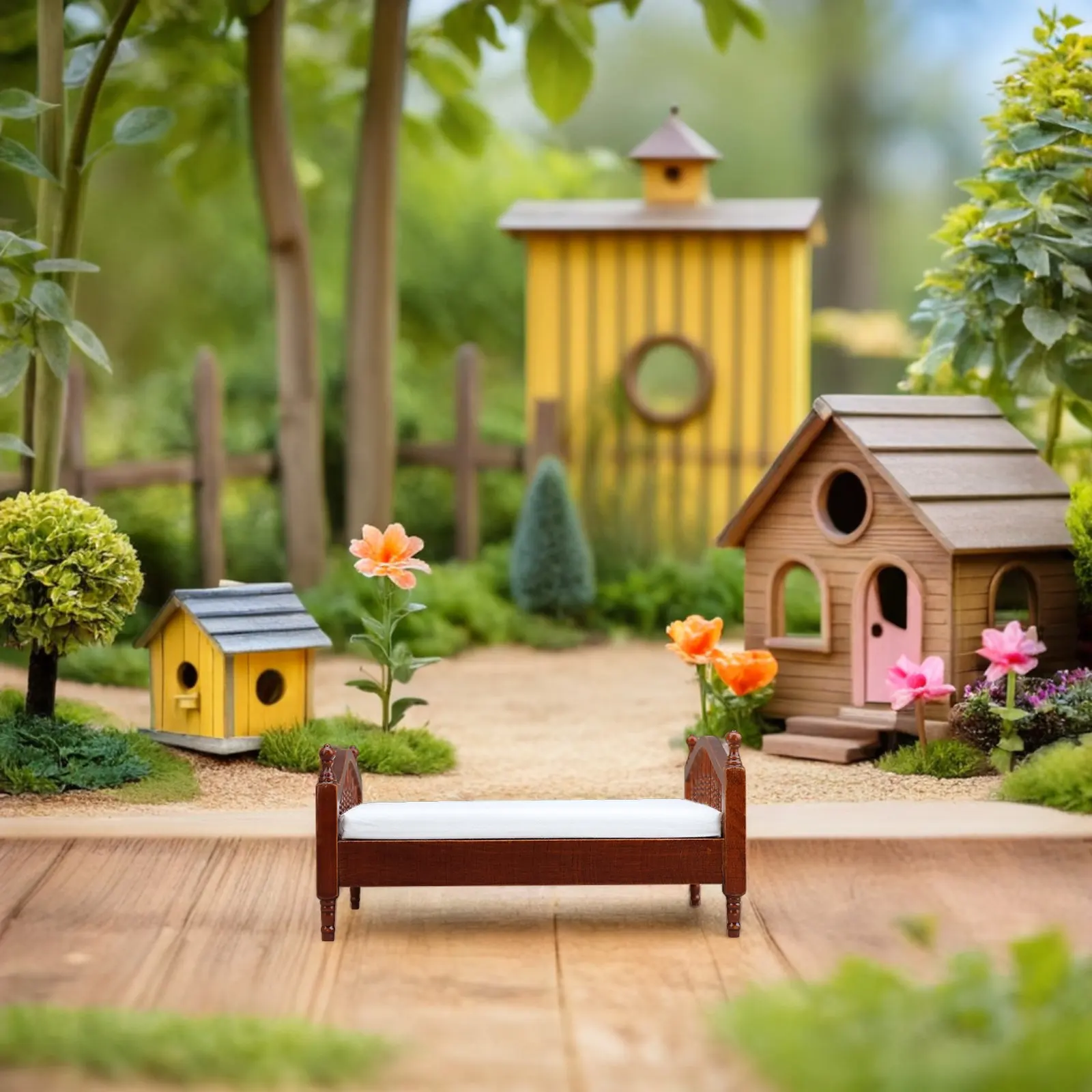 

Миниатюрная двуспальная кровать для кукольного домика с белым матрасом, винтажная деревянная мебель, реалистичный декор спальни для игровых домиков и ролевых игр