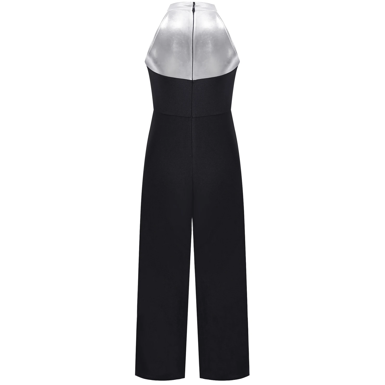 Girls Modern Jazz Latin Costume Jumpsuits Rhinestone Color Block Sleeveless Bodysuit for Stage Performance Dance Competition