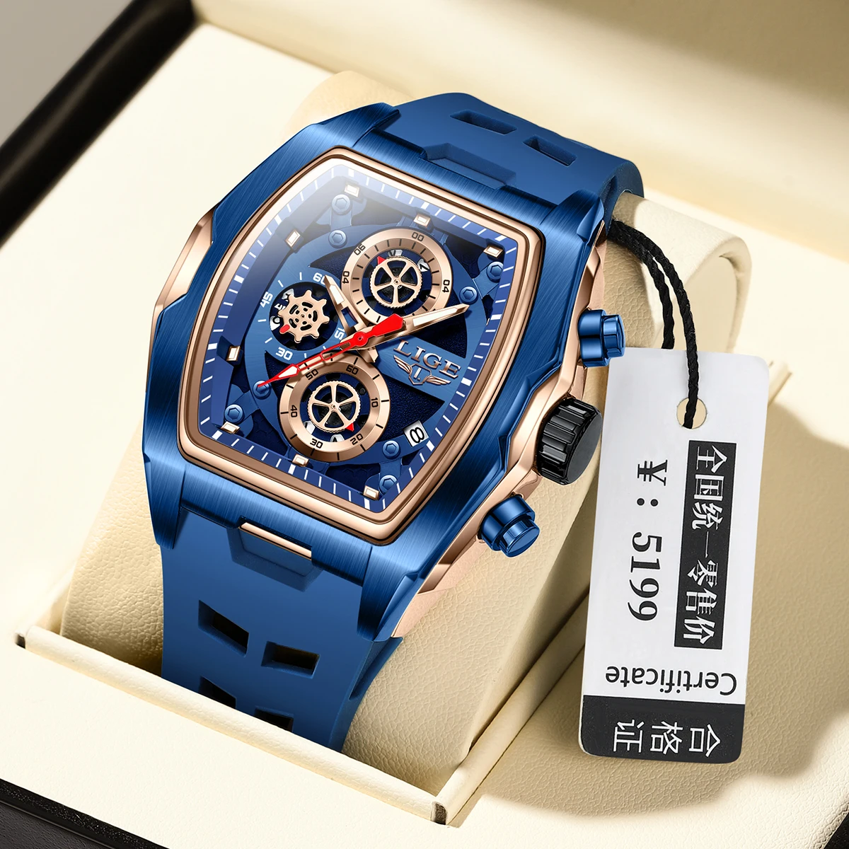 LIGE Men watch Multifunctional Luxury Fashion Quartz Wristwatches for Men Warrior Red Strap Waterproof Chronograph reloj hombre