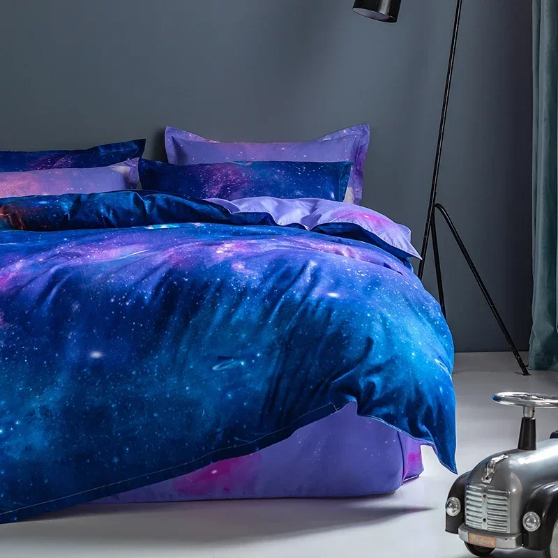 Set seprai motif langit berbintang hewan kartun, 2/3 buah, penutup selimut dan sepasang sarung bantal (tanpa bantalan), cocok untuk kamar tidur