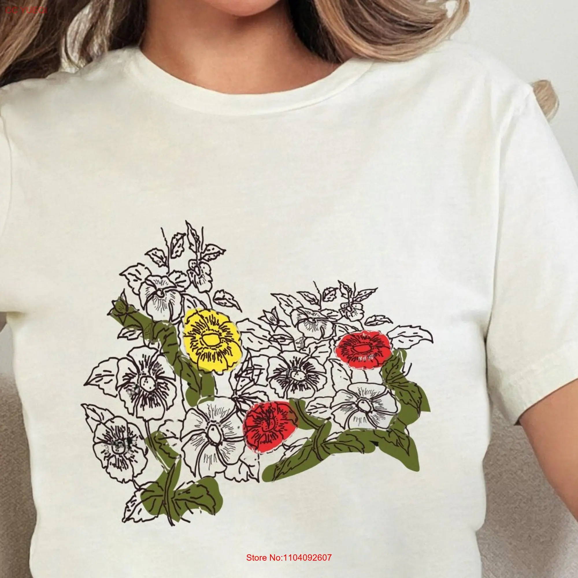 Watercolor Flowers T Shirt Botanical Boho Roses and Wildflower Plant Lover Lovely Design on Canvas long or short sleeves