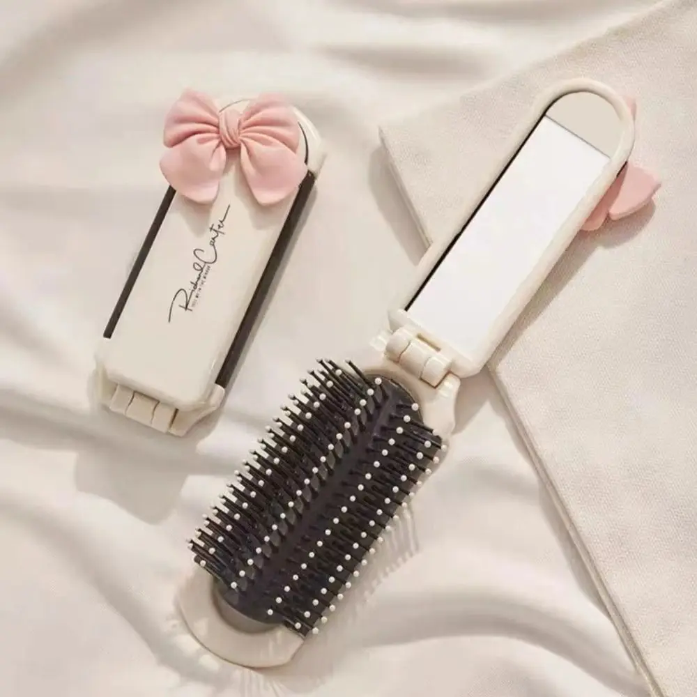 Cartoon Mini Hairbrush Folding Massage Comb Head Massage Anti-Static Portable Travel Hair Brush Girl Hair Combs with Mirror