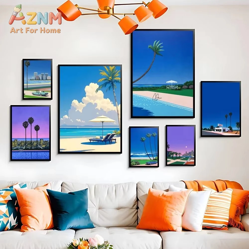 

1pc Hiroshi Nagai Vaporwave Japan Beach City Summer High Quality Print Poster Movie For Living Bedroom Retro Room Decor Gift