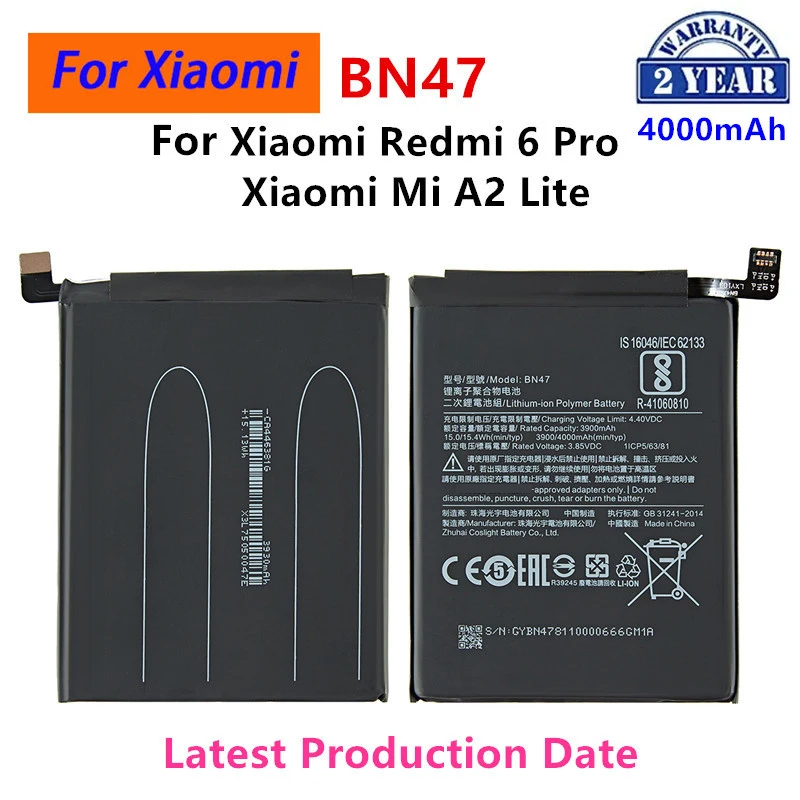 Brand New BN47 4000mAh Battery For Xiaomi Mi A2 Lite/Xiaomi Redmi 6 Pro BN47 Phone Replacement Batteries +Tools