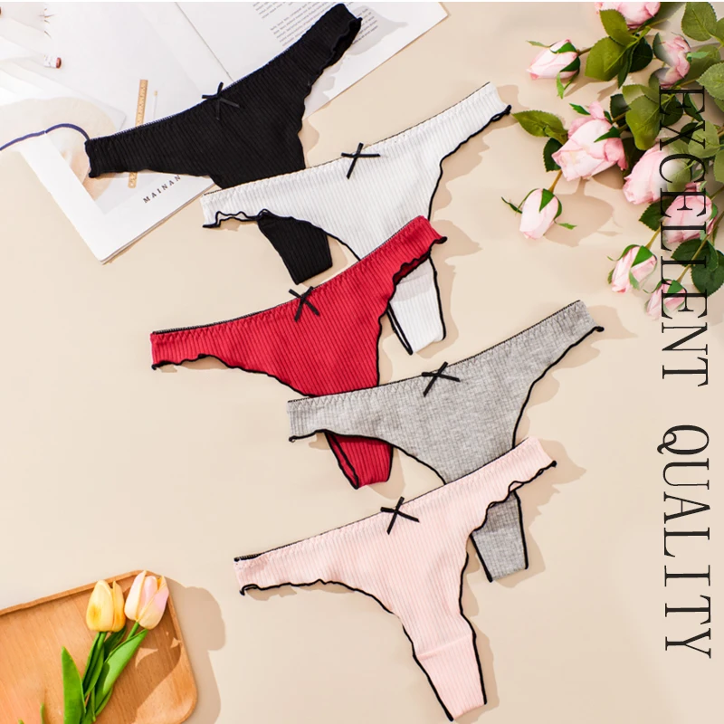 4 قطعة تنفس مريحة القطن المرأة ثونغ مثير g-سلسلة الجلد ودية المرأة الملابس الداخلية سلس بسط المرأة سراويل