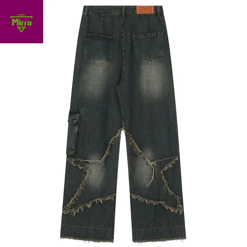 Vintage Baggy jeans Star Patchwork Loose Straight Denim Pants 2025 New Men Hip Hop Streetwear