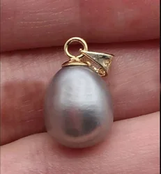 Silver gray 10x12mm natural South Sea pearl pendant with 14K gold 18inch Exquisite jewelry and beautiful gifts