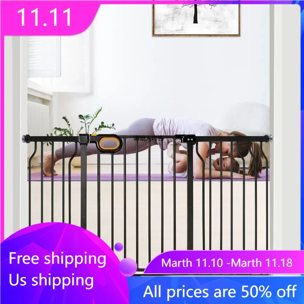 for Baby Indoor 29-57'' Wide, Adjustable Safety Gate for Stairs No Drilling Baby Gate with Door Pet Pressure Mount Gate