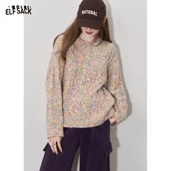 ELFSACK Kawaii Color Dot Pullover Sweaters Women 2023 Winter Loose Basic Daily Tops