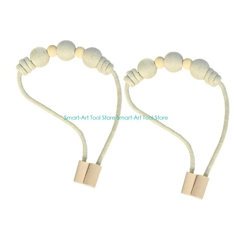 E1PB Handcrafts Beads Curtain Drape Holdbacks Straps with Woven Rope 2 Piece Set Window Drapery Tiebacks Clips