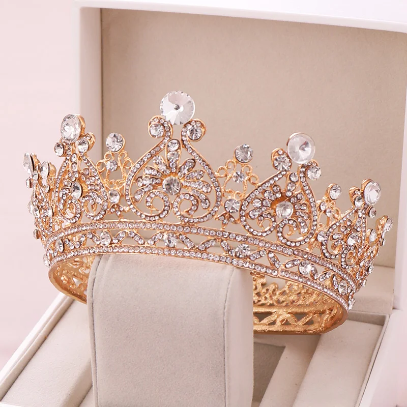 Vintage Silver Color Tiaras Crystal Round Big Crown Bridal Crown Tiara Wedding Queen Crown Hair Jewelry Bride Hair Accessories image 2