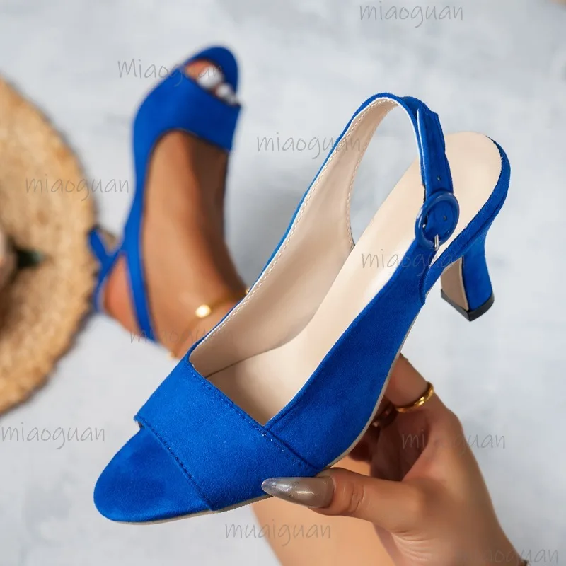 Size 35-43 Women's High Heel Sandals Suede Leather Peep Toe Fashion Shoes for Women Spring Summer Footwear Zapatos De Mujer