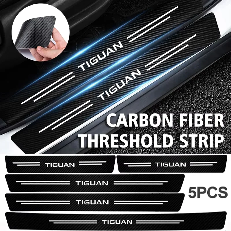Carbon Fiber Car Door Sill Protector Stickers For Volkswagen VW Tiguan Logo Trunk Threshold Decal Bumper Guard Strip Accessories