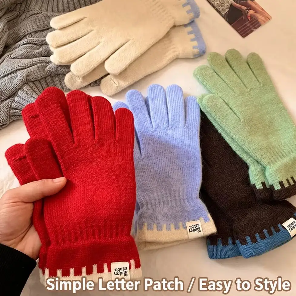 Soft Skin-Friendly Knitted Fingerless Gloves Women Versatile Warm Winter Cycling Gloves Open Fingers Touchscreen Compatibility.