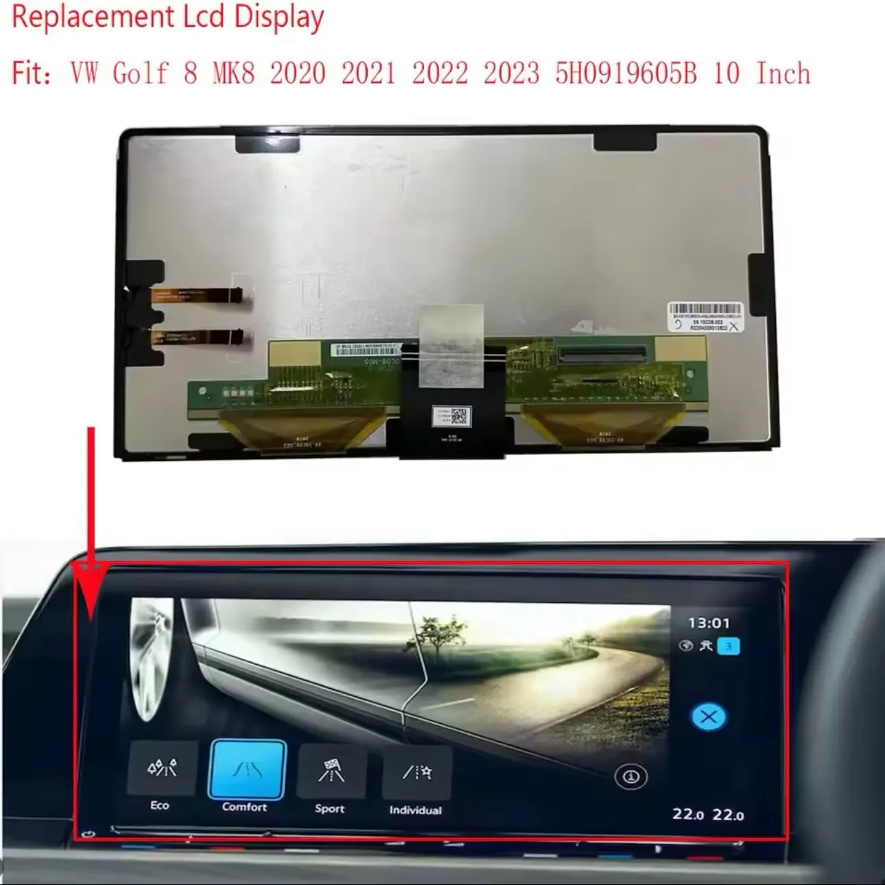 Replacement 10 inch LCD Display 5H0919605B for 2021 -2023 VW Discover PRO GOLF 8 MK8 MIB3 Touch Screen Digitizer Radio