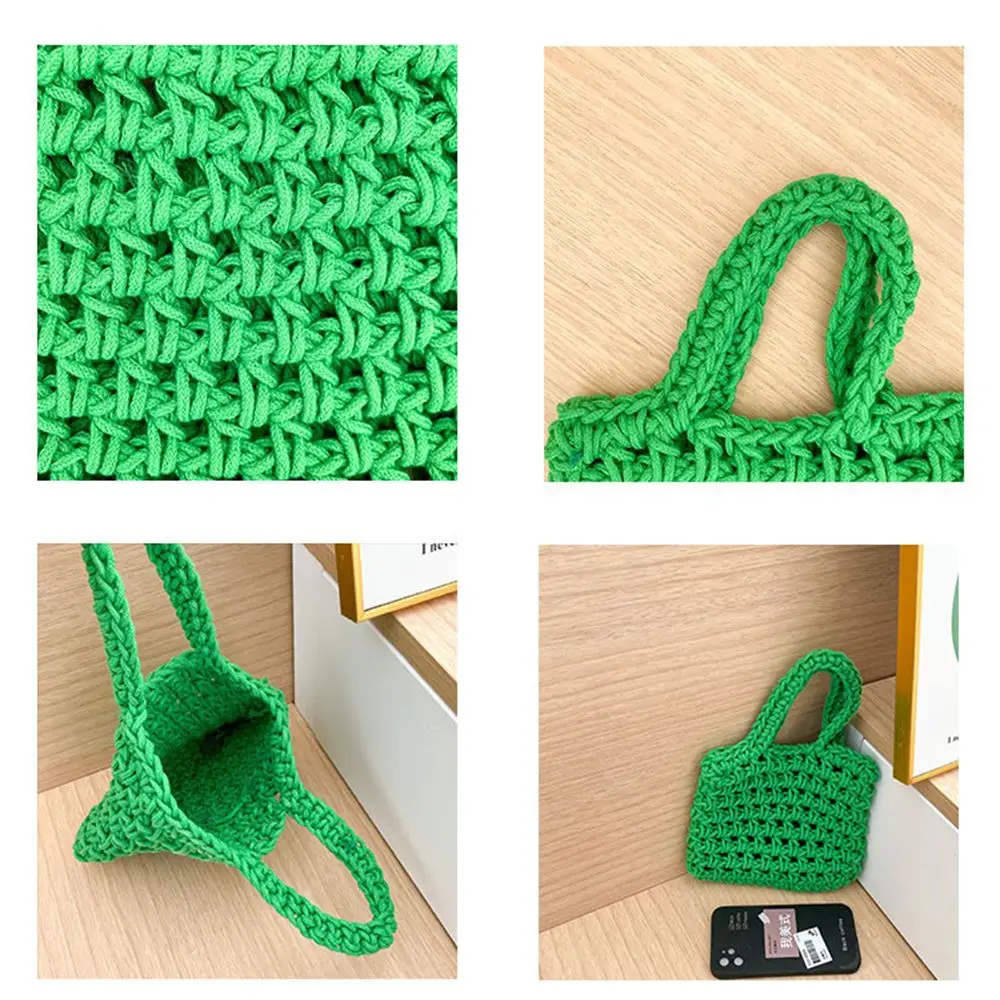 Straw Plaited Knitted Handbag Children\'s Vibrant Colors Hollow Out Shopping Tote Bag Fashion Crochet Wrist Bag Female Purses