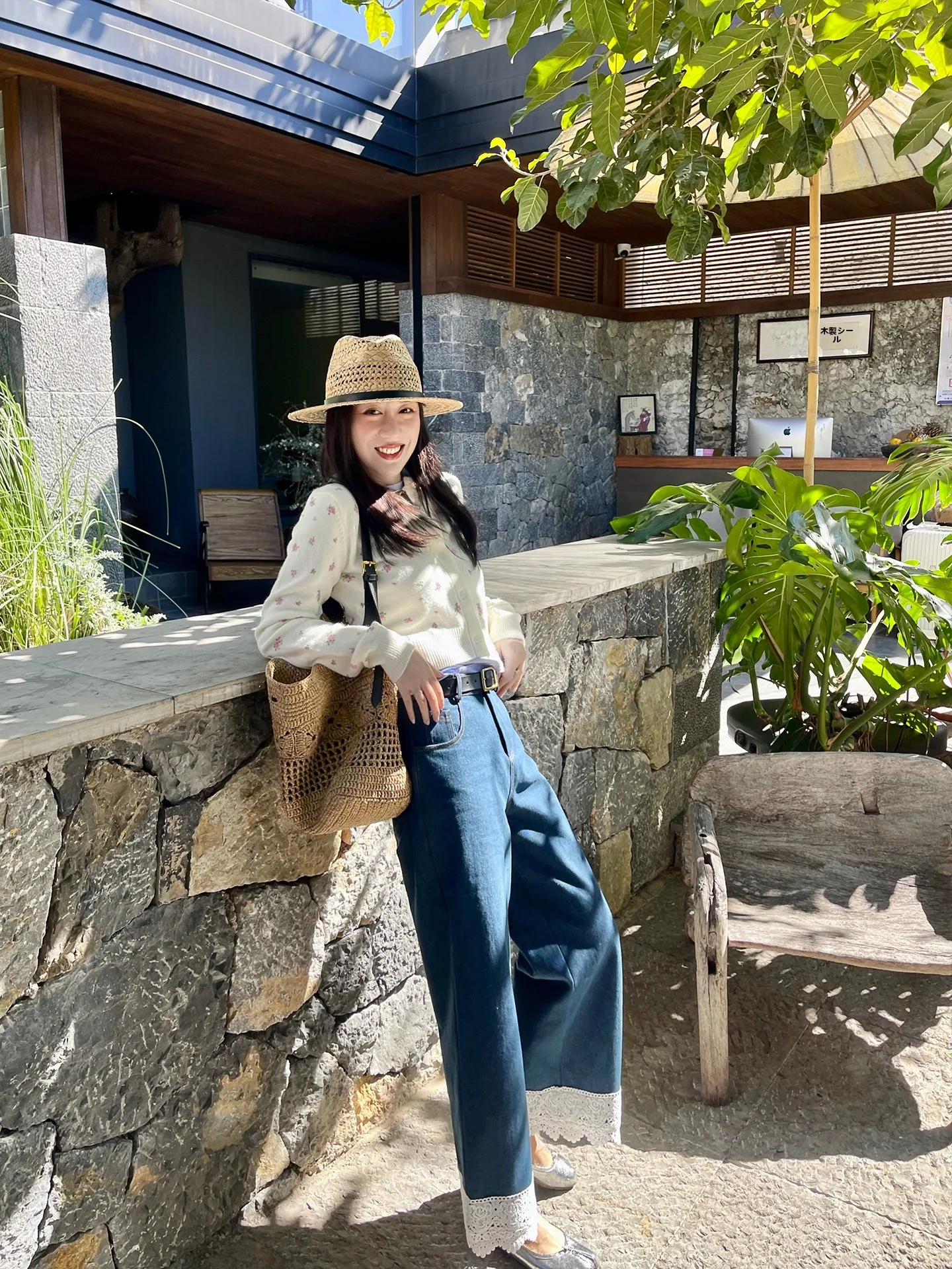 

Джинсы Heidy Vintage Blue с высокой талией, широкими штанинами и кружевной отделкой, женские, 2026, прямые, облегающие, с высокой талией