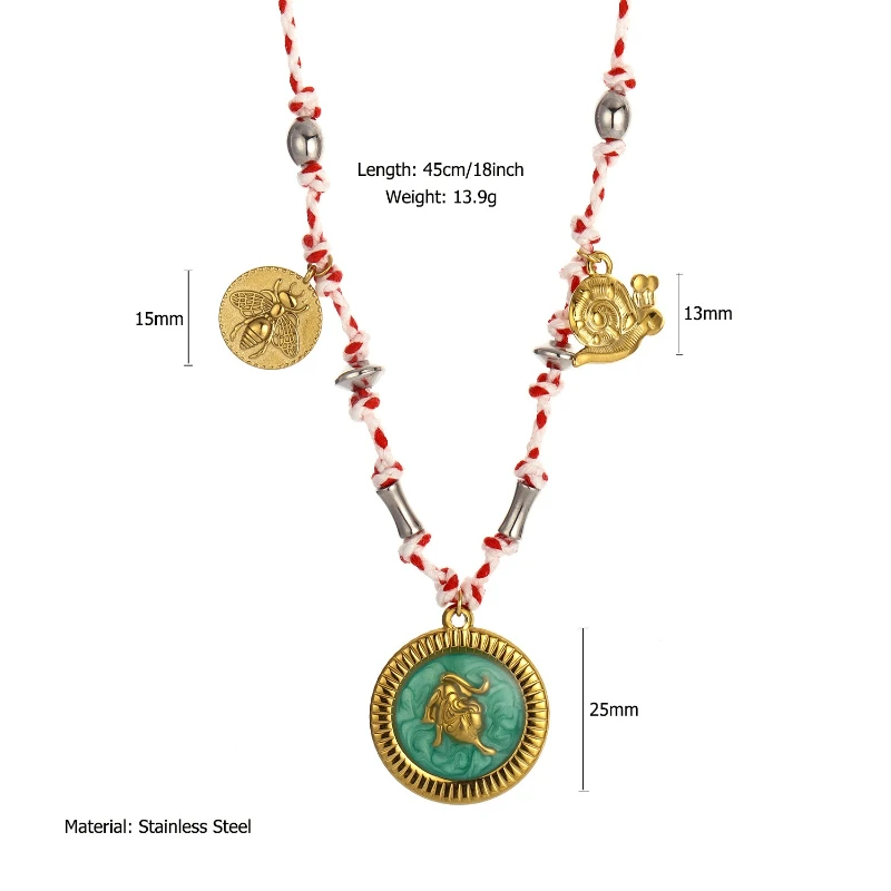 Zwölf Konstellationen bunte Anhänger handgemachte Baumwolle Seil Edelstahl Frauen personalisierte Mode Halsketten Schmuck – Detail 1