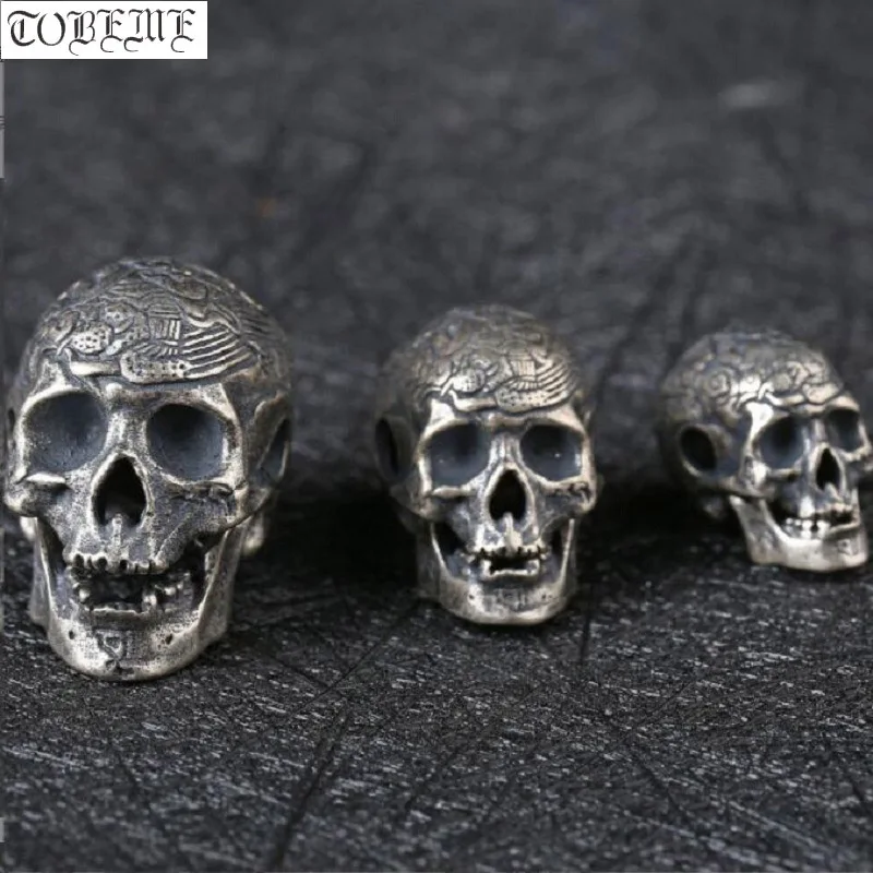 

Handmade 100% 925 Silver Skull Beads Sterling Skeleton Loose Beads DIY Bracelet Punk Jewelry Findings Charm