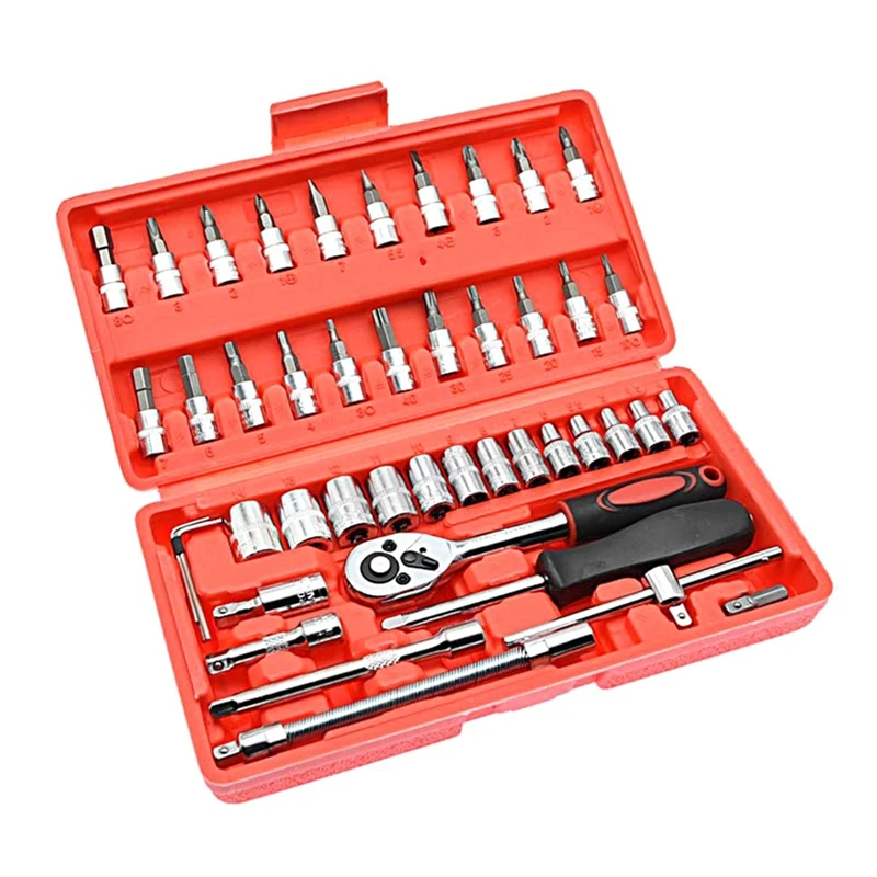 

46-Piece Sleeve Combination 1/4 Ratchet Wrench Screwdriver Socket Sliding Rod Square Joint Universal Joint Easy To Use Reusable