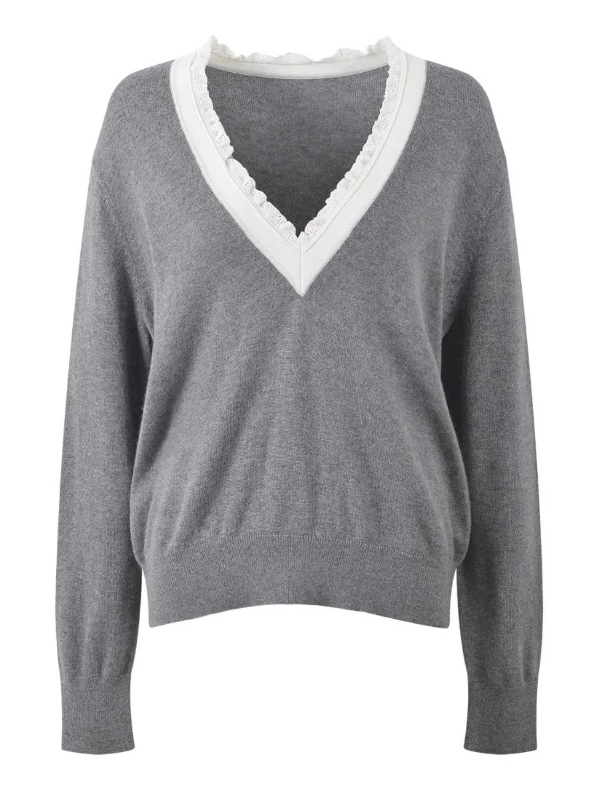 

Весна 2024, новый свободный вязаный топ с v-образным вырезом и цветочным базовым слоем, повседневный, универсальный, модный, для поездок на работу, Long Sve