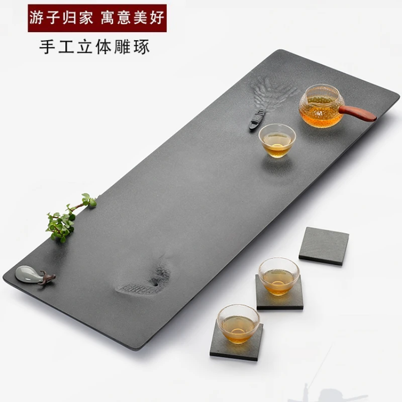 

Natural whole block carving, simple and luxurious stone tea table, stone slab tea set sea