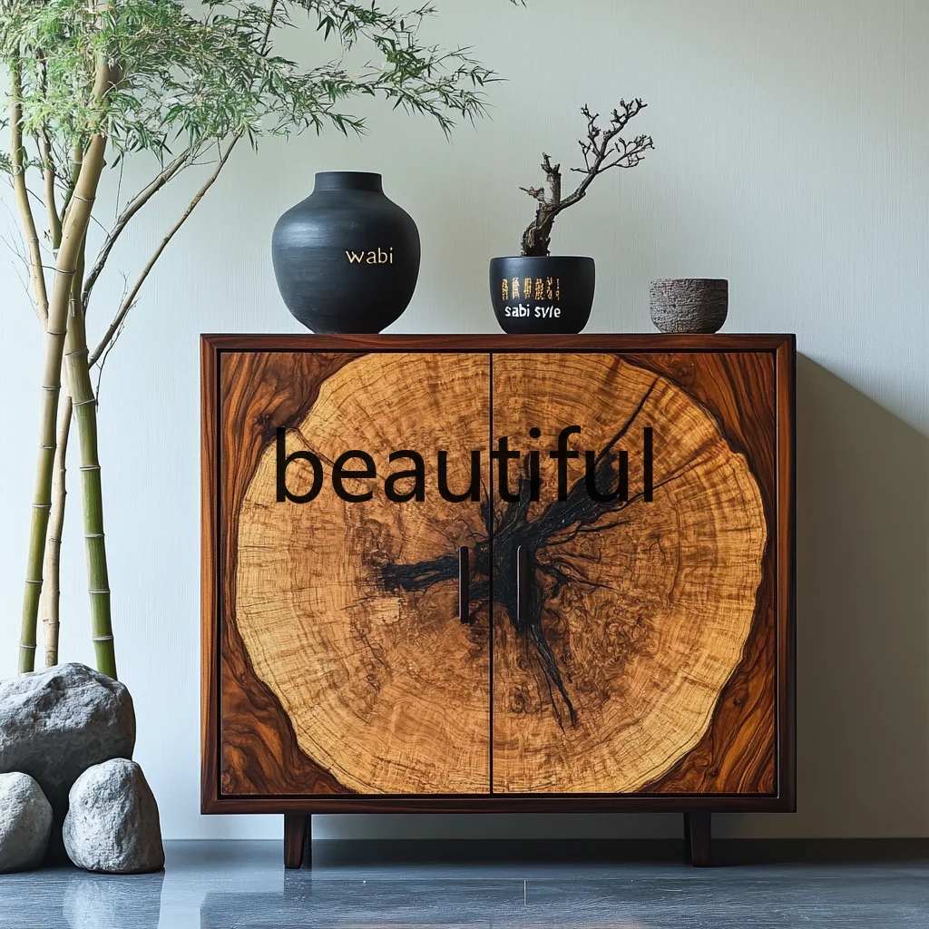Wabi Sandy Wind Solid Wood Log Color Locker Living Room Home Storage, Locker