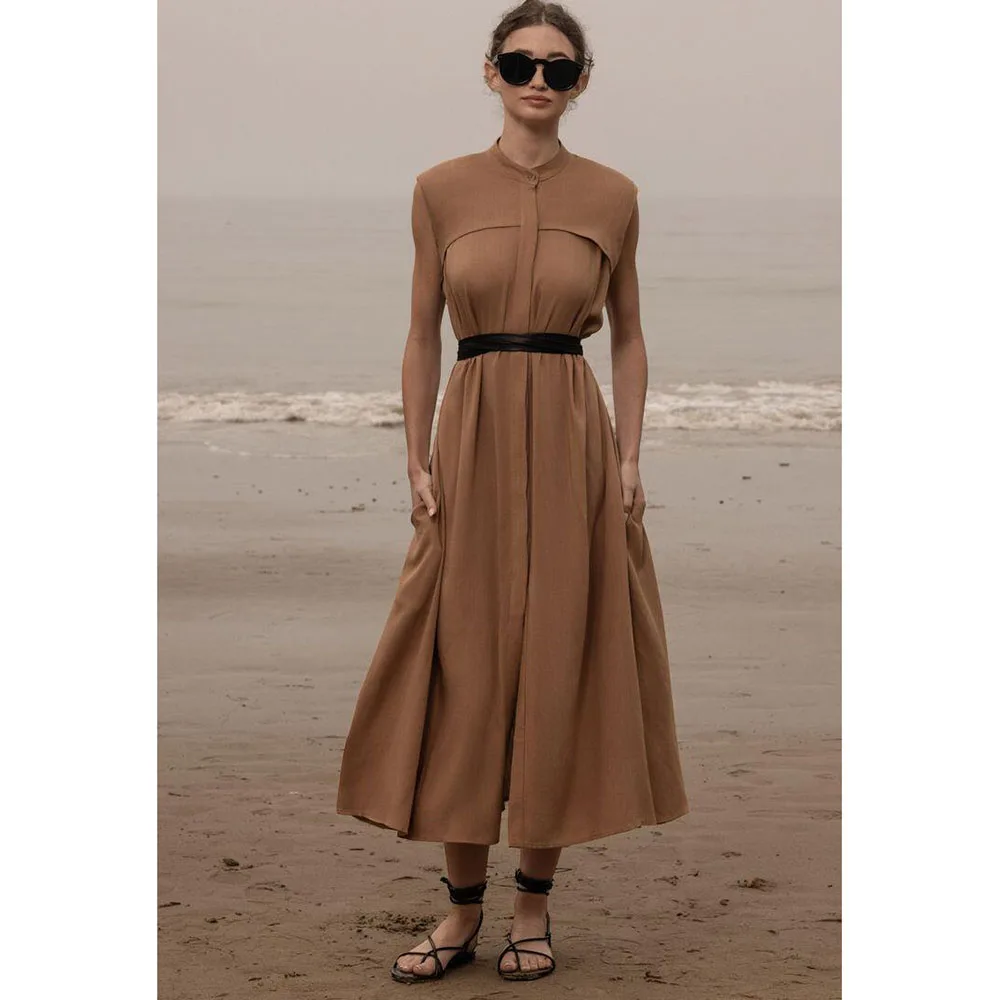 

Elegant Brown Evening Dresses Women Sleeveless High Quality A Line Tea Length Banquet Celebrity Female Gowns Classic Simple