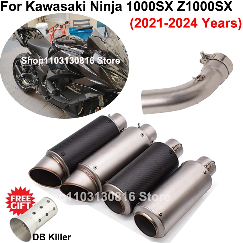 

Slip-On For Kawasaki Ninja 1000SX Z1000SX 2021 - 2024 Motorcycle Exhaust Escape Systems Middle Link Pipe 51MM Muffler DB Killer