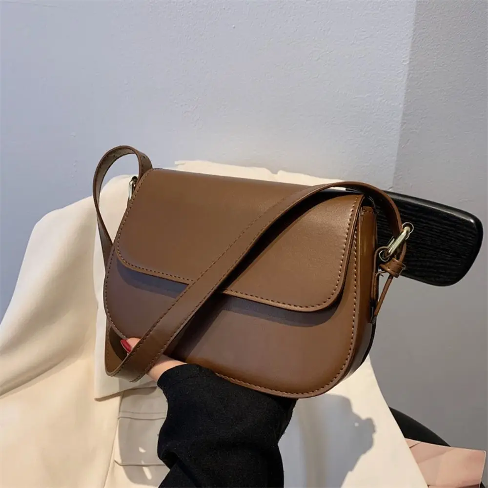 Simple Square Flap Crossbody Shoulder Bag Leather Coin Purse PU Shoulder Bag Korean Style Solid Color Women Crossbody Bag Girl