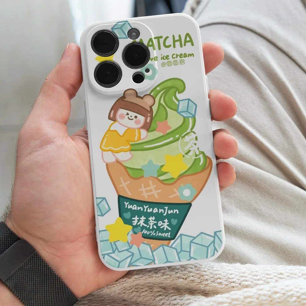 Summer Matcha Ice Cream Phone Case for IPhone 14 13 15 Pro Max 11 12 13 Mini 7 8 Plus X XR XS Max Shockproof Cover