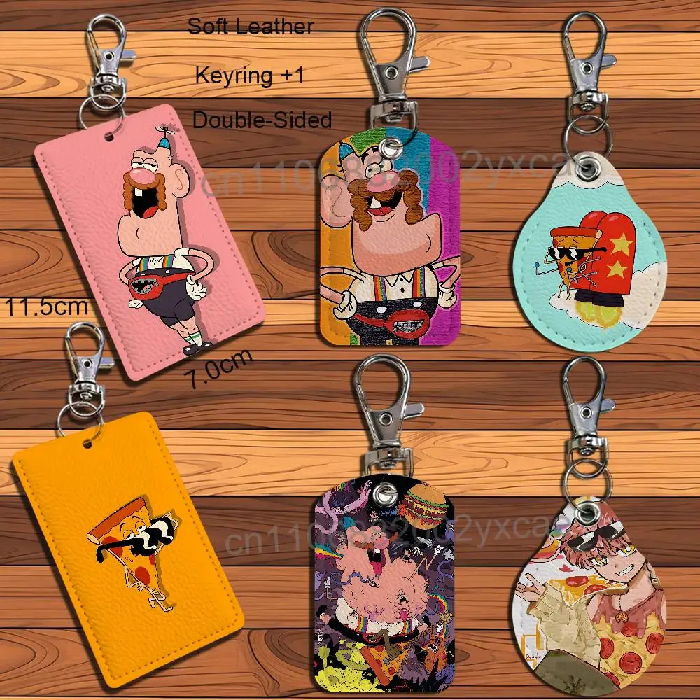 fine food Pizza Steve Uncle Grandpa Card Holder With Keychain Executive Protection For Bank Credit Subway Bus Case