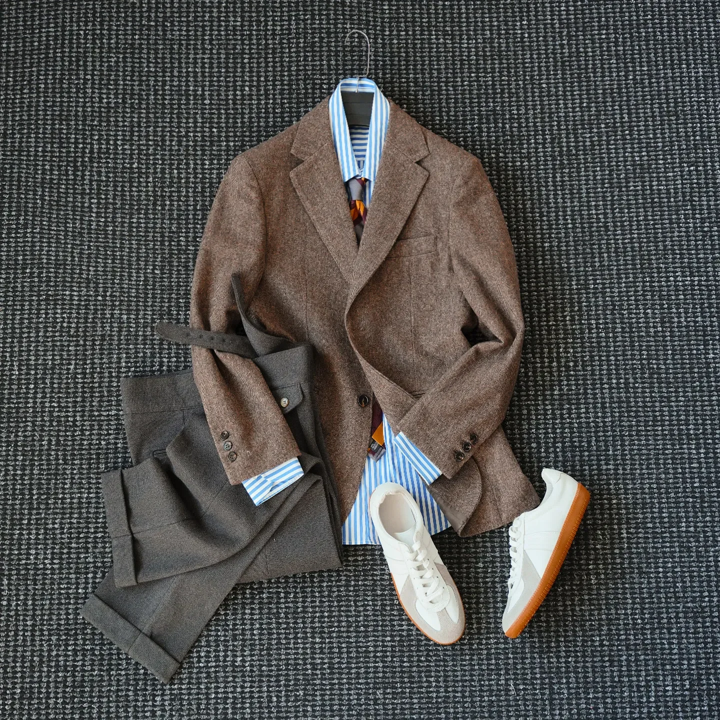 (50% wool) Herringbone winter thick suit men's gentleman vintage old money suit
