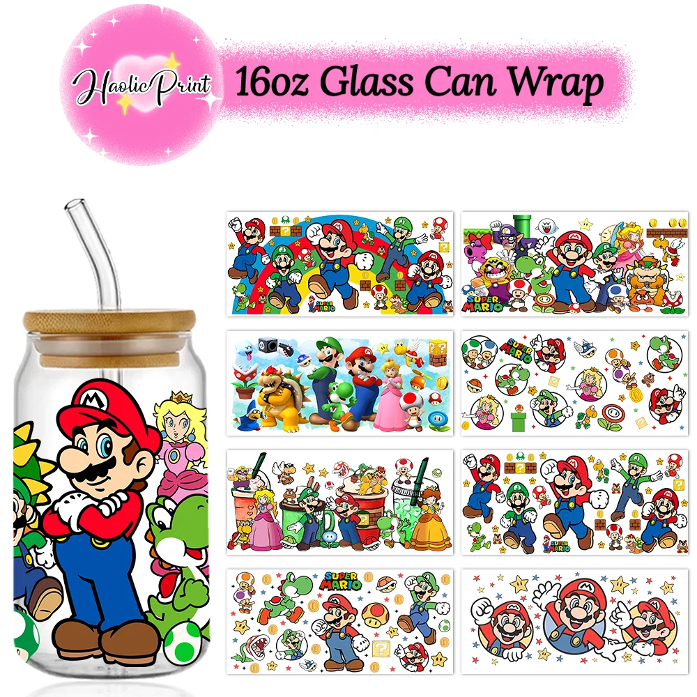 

Mini Super Mario Bros UV DTF Cup Wrap For 16oz Libbey Beer Glass Can Cup Wrap DIY Sticker Cartoon Selfadhesive Washable DIY