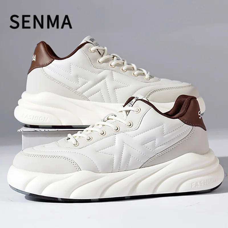 

SENMA Genuine Leather Men's Casual Shoes Breathable Board Shoes Male Sneakers Sports Shoes Platform Thick Sole White Sneakers
