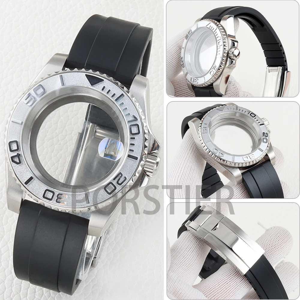

NH35 40mm Watch Case Sapphire Stainless Steel Rubber Strap for Yacht-Master NH34 NH35 NH36 NH38 Movement 28.5mm Dial GMT Case