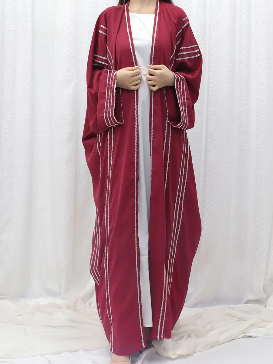 Dubai Open Abaya For Muslim Woman Batwing Sleeve Elegant Casual Loose Saudi Kebaya Moroccan Turkish Fashion Kaftan Cardigan 2024