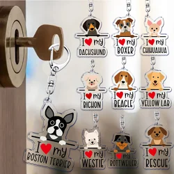 I Love My Dog Dachshund Pug Keychain Keyring for Accessories Bag Cute Dog Chihuahua Bichon Pendant Keyring Jewelry Gifts for Pet