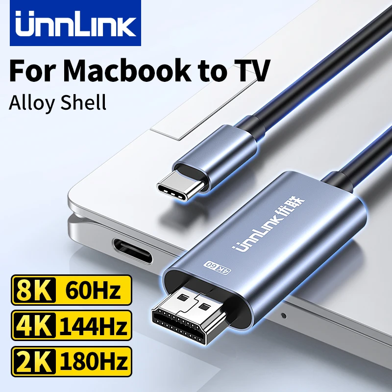 

Unnlink USB C to HDMI Cable 8K 60Hz 4K 144Hz 2K 180Hz for Macbook iMac Mac Mini iPhone 15/16 to TV Monitor Projector