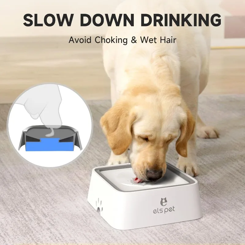 2L ELS PET Anti-Spill Dog Water Bowl with Floating Disk, Large Capacity, Nylon Material with 1 Replacement filter