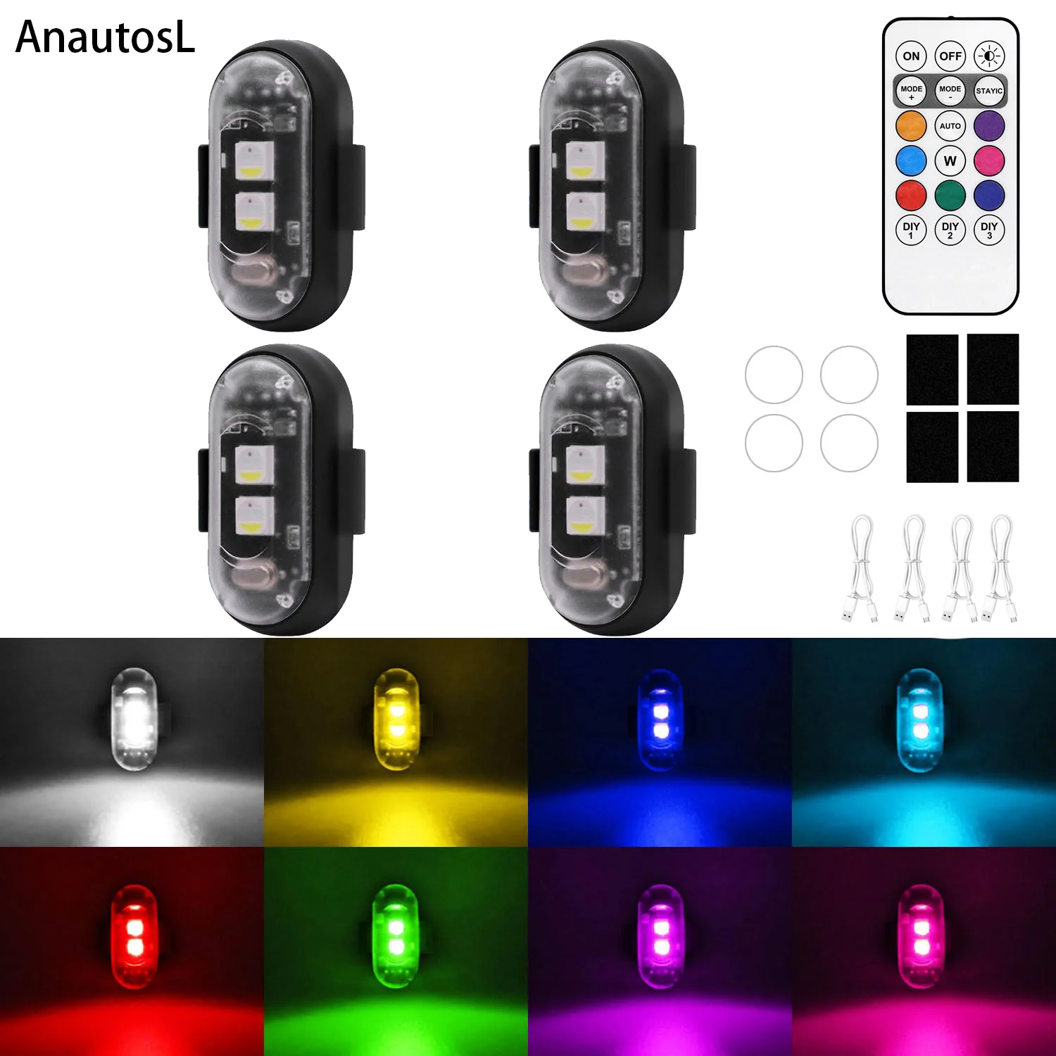 2/4/6/8pcs Wireless Remote Control LED Strobe Light Car Motorcycle Decorative Light Car LED Multifunctional Light 8 Colors
