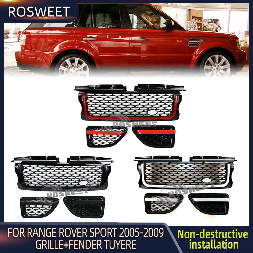 3pcs For Land Rover Range Rover Sport L320 2005-2009 Car Front Bumper Grille ABS Side Fender Vent Cover Grills Auto Accessories